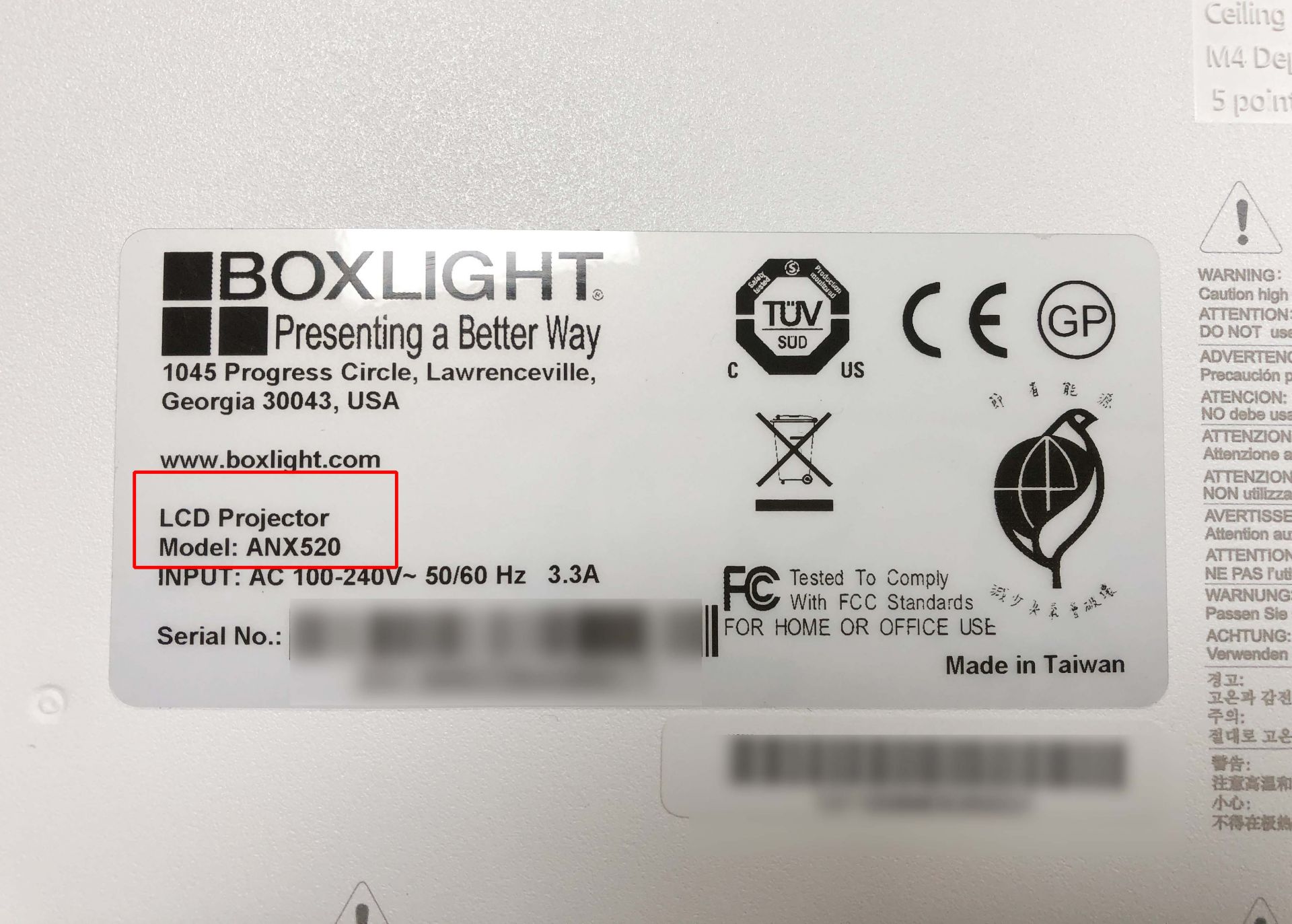 20210713 Boxlight ANX520 投影機影像偏色 模糊有色暈